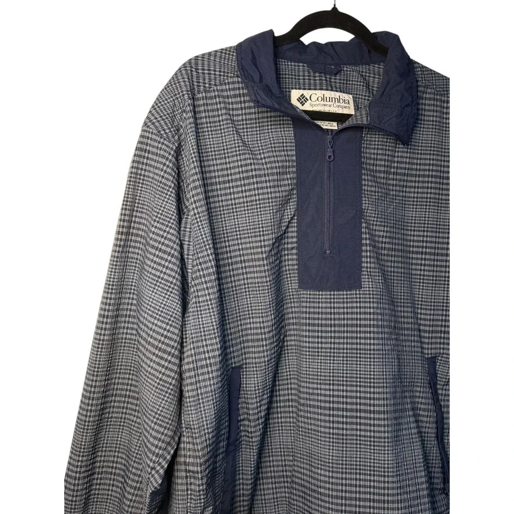 VTG Columbia Windbreaker Navy‎ Plaid Quarter Zip Pullover Jacket Youth M Boys